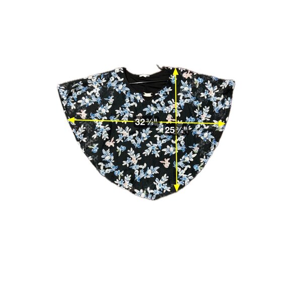 Notations Floral Chiffon Poncho Blouse Black Blue Sz XL Clip Dot Rhinestone Boho - Picture 10 of 11